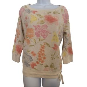 Ralph Lauren Womens Size M Boatneck 3/4 Sleeve Floral Shirt Drawstring Waist